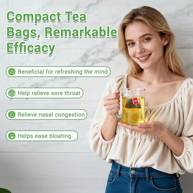 Peppermint Tea, 50 Tea Bags - Pure Peppermint Leaves, Caffeine Free Mint Herbal Tea Bags - Supports Healthy Digestion, Wellness & Refreshment (50 Counts, Pack of 1)