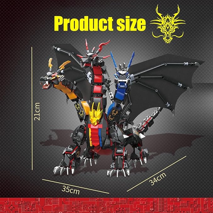 Dragon Series Dark Three Headed Dragon King Building Blocks Set （1400PCS）-Building Set Model Toys Gifts for Kid and Adult，Interesting Gifts for Dragon Enthusiasts