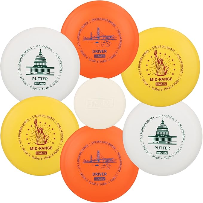 Disc Golf Starter Discs Set | U.S. Landmark Series | 150 Class, 145-150g | PDGA Approved | Include 2*Driver 2*Mid-Range 2*Putter 1*Mini Marker