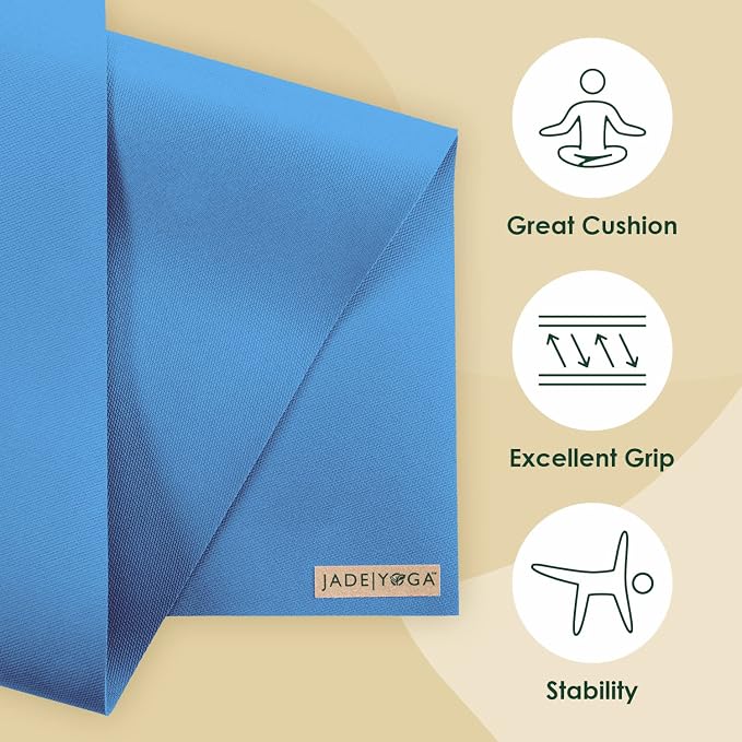 JadeYoga Harmony Yoga Mat - Durable & Thick Gym Fitness Mat, Non-Slip Natural Rubber Yoga Mat - Home Exercise & Stretching Mat, Workout Mat - Yoga, Pilates & Meditation for Women & Men