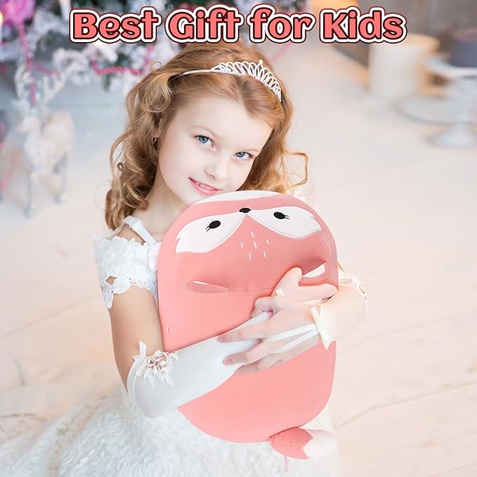Auspicious beginning Fox Plush Stuffed Animal-16'' Pink Pillow, Cute Plushies, Toy Kawaii Animal Plushie Hugging Pillow Christmas Birthday Gifts for Kids Girls Boys Girlfriend