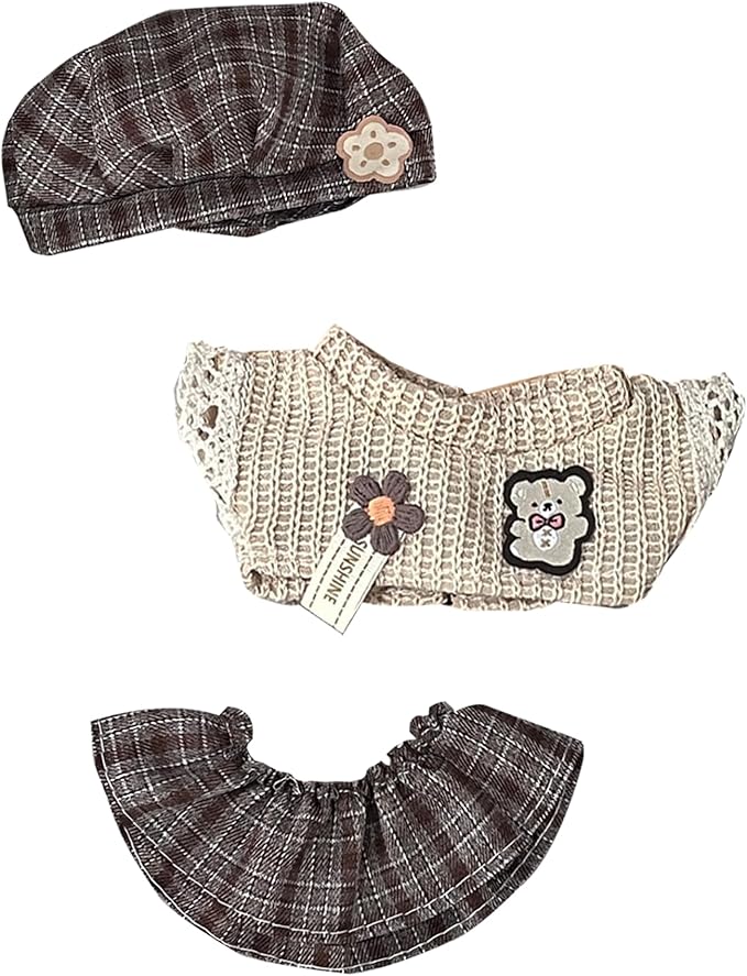Doll Cloth Set for 17cm Dolls,Stylish Outfit Little Bear Skirt Designer,Cute Cloth for Dress up Unique Style (Doll Not Included)