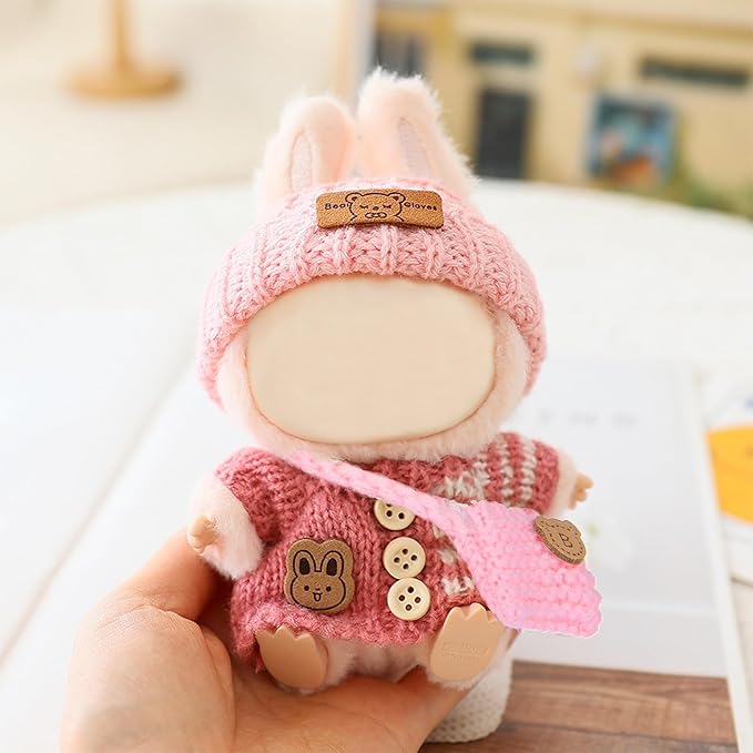 Knit Style 17cm Doll Clothes Accessories Set Include: Hat, Bag, Sweater- Cute Clothes for Dress up Your Dolls (Doll Not Included),Pink