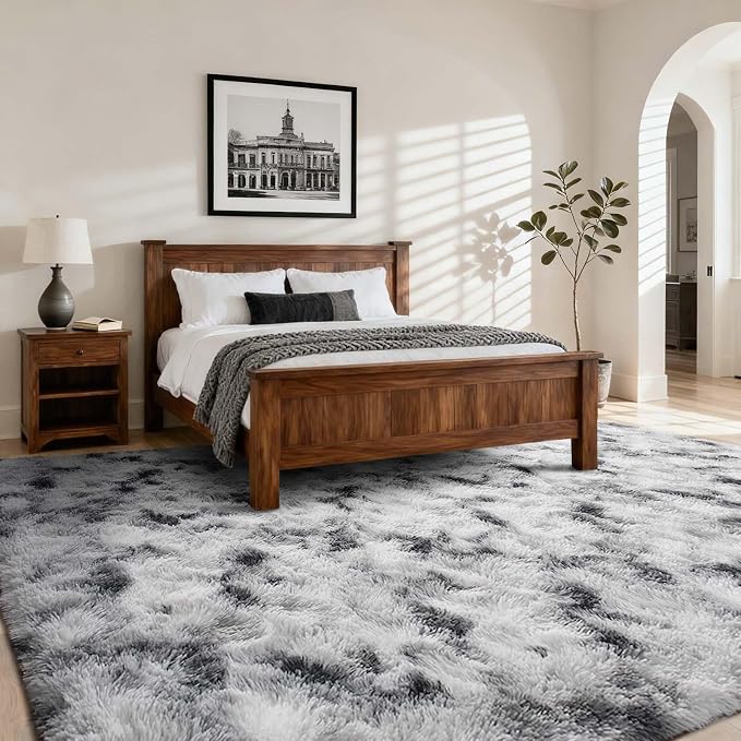 7x10 Ft Extra Large Shag Rugs for Living Room, Tie Dyed Ultra Soft Fluffy Furry Area Rugs for Bedroom Indoor Floor, Aesthetic Carpet for Kids Home Decor Black White