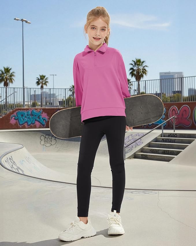 Girls Quarter Zip Sweatshirt Long Sleeve Pullover Tops Kids Casual Spring Outfits for Teen Girls, 5-14 Years