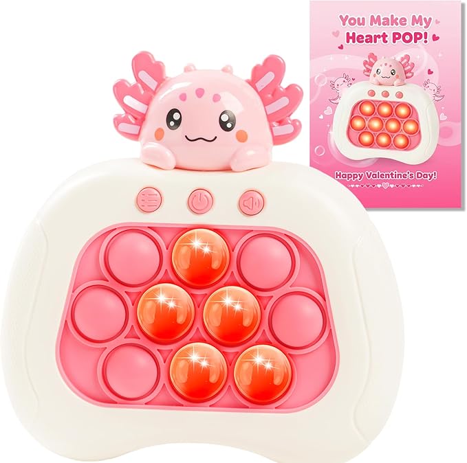 Valentines Day Cards with Axolotl Pop Game Fidget Toy,Valentines Day Gifts for Kids,Quick Push Game Pop Bubble Up Toys,Axolotl Gifts Teen Girl Trendy Stuff Valentine School Classroom Exchange