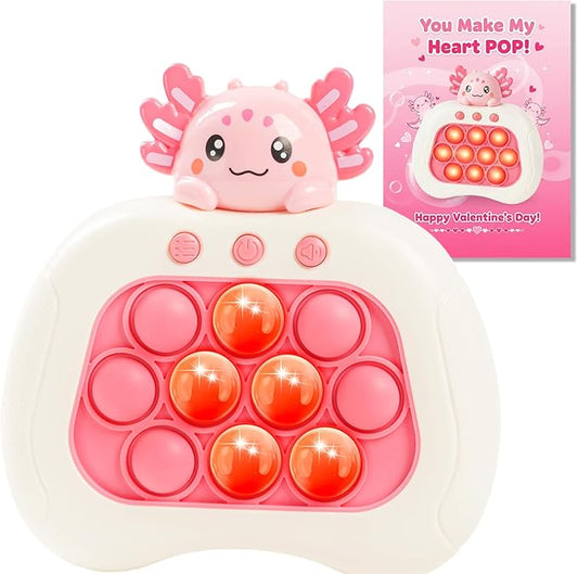 Valentines Day Cards with Axolotl Pop Game Fidget Toy,Valentines Day Gifts for Kids,Quick Push Game Pop Bubble Up Toys,Axolotl Gifts Teen Girl Trendy Stuff Valentine School Classroom Exchange