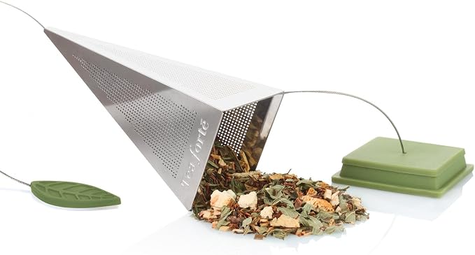 Tea Forte Icon Stainless Steel Loose Leaf Tea Infuser, Extra Fine Strainer with Silicone Leaf and Base