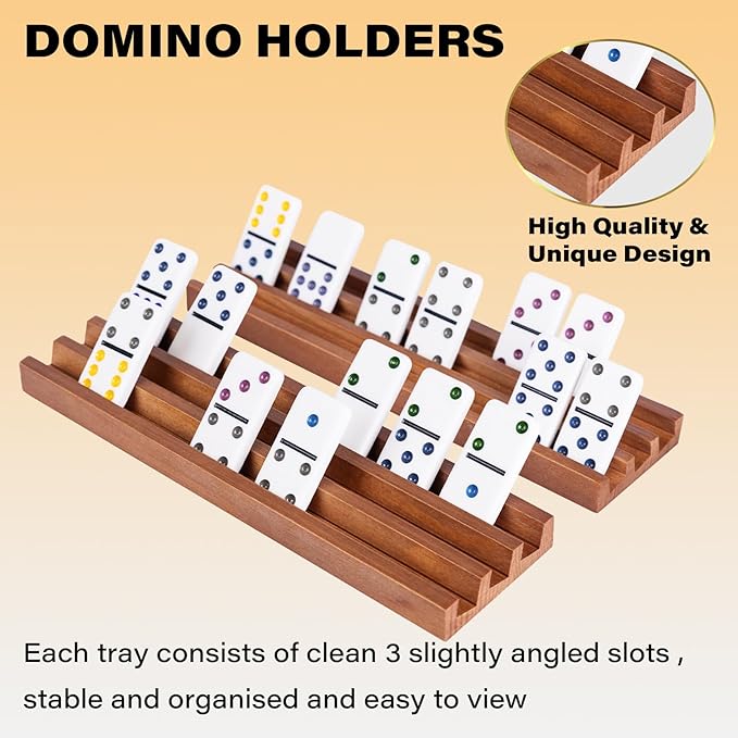 Wooden Domino Racks Set of 8, Wood Domino Tiles Trays, Domino Holders Organizer for Mexican Train and Other Domino Games-Dominos NOT Included
