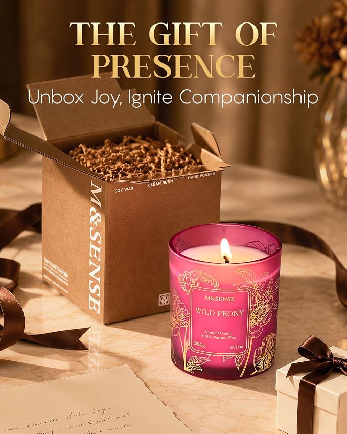 M&SENSE Fresh Linen Soy Candle, 8.1oz Gilded Glass, Home Refresh Gift | 42H Long Burn, Air Purifying Stress Relief Scent, Non-Toxic, Warmer Friendly, Reusable Jar