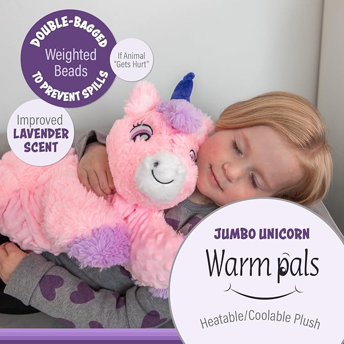1i4 Group Warm Pals - Jumbo Unicorn - 4lbs - Cozy Microwavable Lavender Scented Plush Toys - Heatable & Coolable Stuffed Animal - Calming & Comforting Plushie