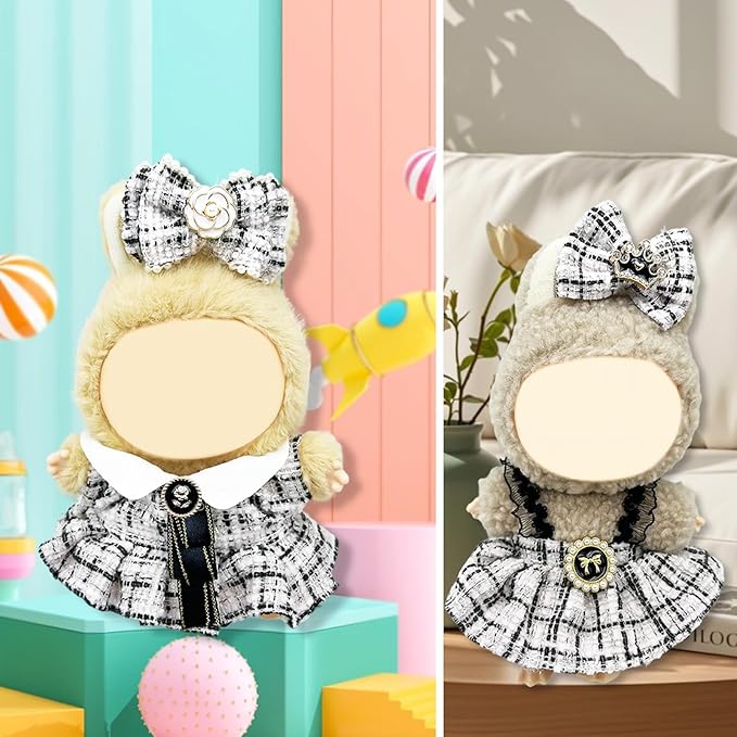 Doll Clothes for Labubu,Cute Outfit for 17cm Doll Clothe 2/3PCS Clothes and Hats Stylish Dolls Clothe for 17 cm Labubu,Casual Style Costumes for Labubu Dolls (White Chaneel Set)