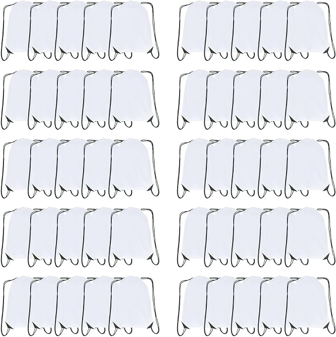 Drawstring Backpack Bulk 50 Packs Draw String Bags for Gym Sports Trip Pedestrianism ride Cinch Sack DIY for Women Men (white)