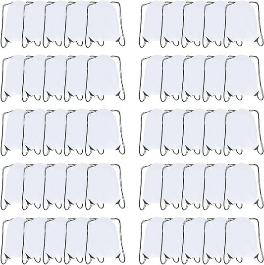 Drawstring Backpack Bulk 50 Packs Draw String Bags for Gym Sports Trip Pedestrianism ride Cinch Sack DIY for Women Men (white)