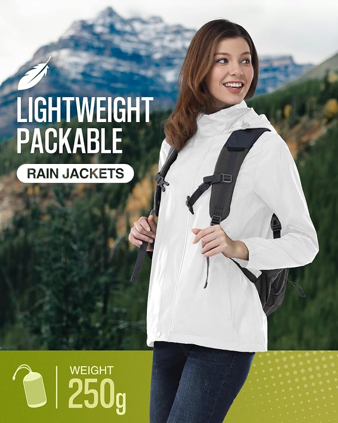 33,000ft Women's Rain Jacket Waterproof Lightweight Packable Raincoat with Hood for Golf Hiking Travel Windbreaker