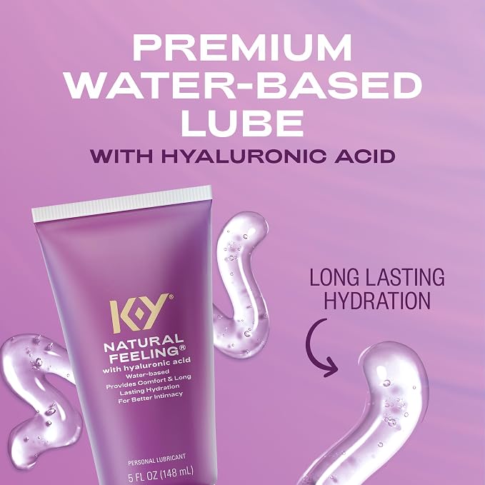 K-Y Natural Feeling with Hyaluronic Acid, Water Based Lube for Sex, Anal & Sex Toy, Non-Sticky & pH-Friendly Personal Lubricant, Condom-Friendly, Travel Size Lube, 5 Fl Oz