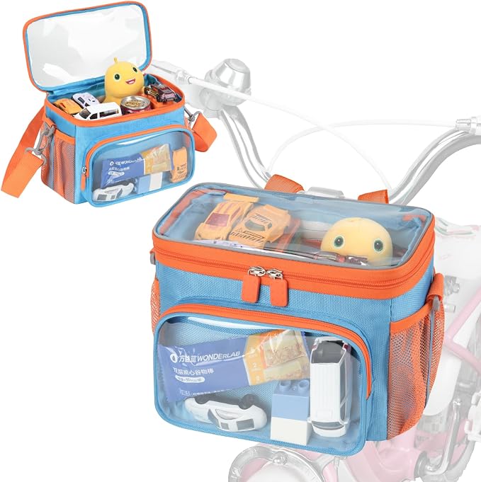 Kids Bike Basket, Front Frame Handlebar Bag for Toddler Scooter Tricycle Bicycle, Cute Small Fabric Bicycle Basket for Boys & Girls,