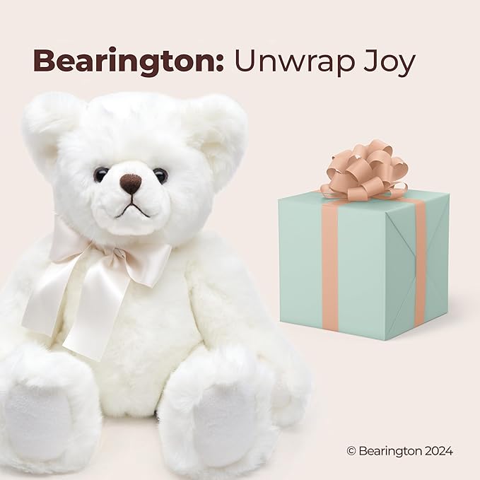 Bearington Collection Aspen Soft Teddy Bear for Elderly - 15.5 in White Plush - Huggable First Teddy Bear