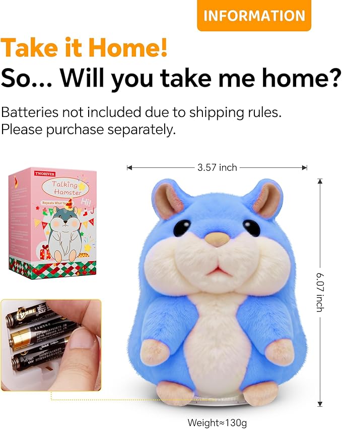 White Elephant Gifts for Adults Talking Hamster Toy Repeats What You Say,2025 New Kids Unusual Birthday Gifts Ideas,Small Top Xmas Boys Blue Stocking Stuffers Stuffed Animals Plush Toy