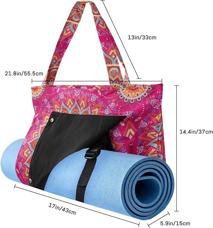 Mandala Yoga Mat Bag Large Yoga Bags and Carrier Fits All Your Stuff Yoga Tote Bags with Zipper Pocket Pilates Bag