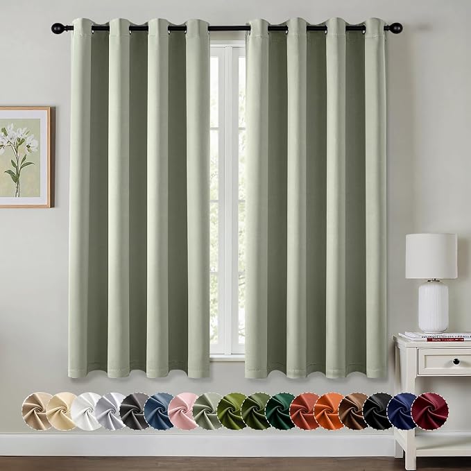 MIULEE Blackout Curtains for Bedroom 2 Panels 55 x 68 Inch Long Sage Green | Thermal Insulated, Living Room Darkening Grommet Drapes, Noise Reducing, Light Blocking Window Treatments