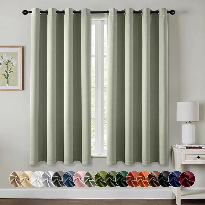 MIULEE Blackout Curtains for Bedroom 2 Panels 50 x 63 Inch Long Sage Green | Thermal Insulated, Living Room Darkening Grommet Drapes, Noise Reducing, Light Blocking Window Treatments