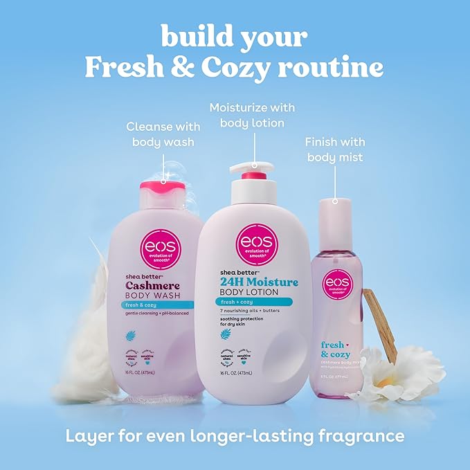 eos Shea Better Body Lotion, Fresh & Cozy, 24-Hour Moisture Skin Care, Lightweight & Non-Greasy, Natural Shea, Vegan, 16 fl oz