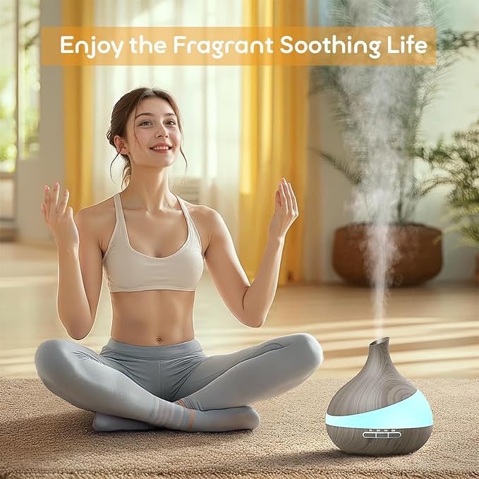 HJTHJT Essential Oil Diffuser for Home, 500ml Aromatherapy Diffuser:14-Color LED, Dual Mist Modes, Ultrasonic, Remote Control, Quiet Humidifier