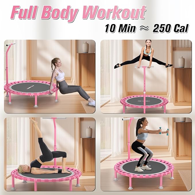 ZCMHAXJ Foldable Mini Trampoline, 40" Rebounder Trampoline for Adults & Kids, 450lbs Capacity with T-Shaped Adjustable Bar, Indoor Fitness Workout Exercise Equipment