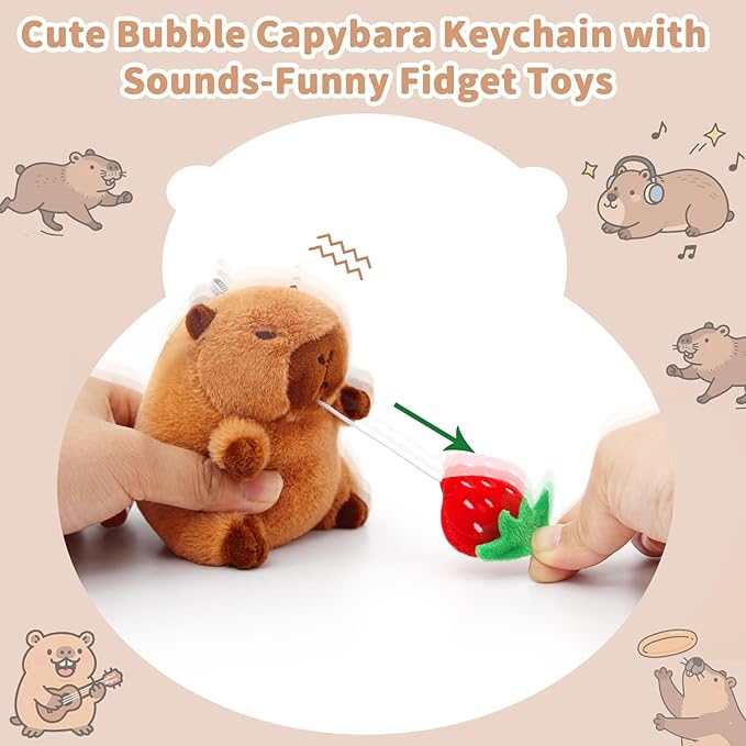 Cute Capybara Plush Toy with Pull-Rope Mini Capybara Keychain Stuff Animal Toys for Car, Desk, Back to School Capybara Gifts, Backpack Charm, Birthday Party Favor Fidget Toys for Kids Aduts (Style C)