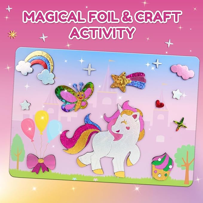 ZMLM Foil Art Kit for Kids - Arts Crafts Fun Mess Free Activity, Gifts for Ages 4 5 6 7 8 9 Girls Boys, Crafts for Kids Creative Birthday Easter Basket Stuffers Gifts Toys (Unicorn)