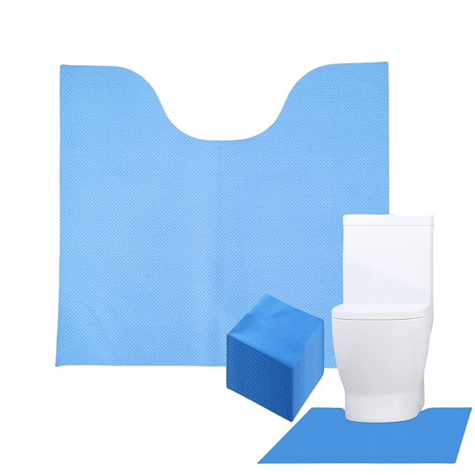 Blue Upgraded 25 Pack Disposable Toilet Mats,Super Absorbent Toilet Training Mat for Kids & Adults,Non-Slip Pads for Bathroom Floor,U-Shaped Potty Training Rug,Around Toilet Urine Protector 24"x22"
