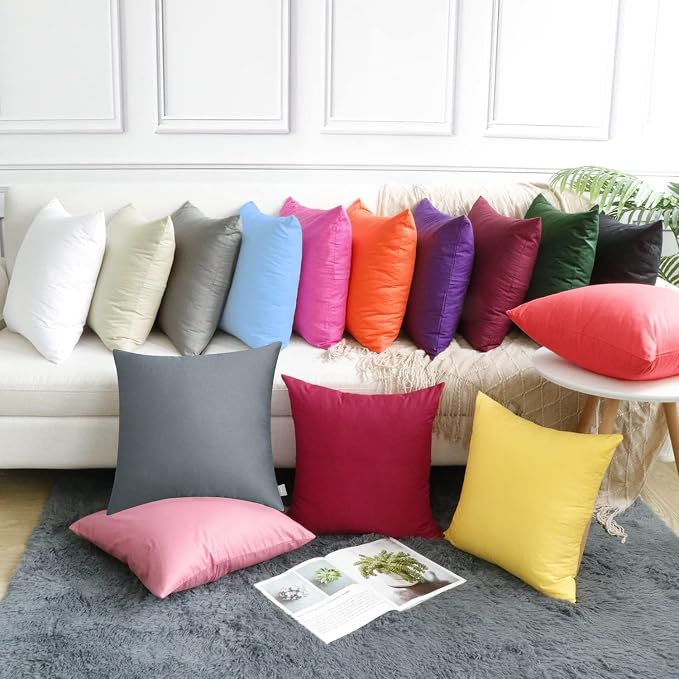 Thmyo 4-Pack 100% Cotton Comfortable Solid Decorative Throw Pillow Case, Square Cushion Cover Pillowcase Sublimation Blank Pillow Covers DIY Throw Pillowcase for Couch(22x22 inch/ 55x55cm, Dark Grey)