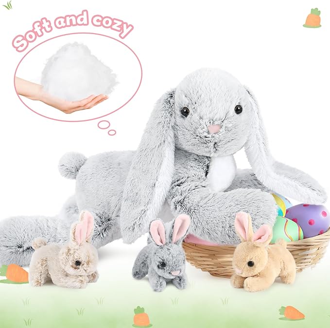 MaoGoLan 4Pcs Easter Bunny Stuffed Animals with 3 Babies Inside, 24” Soft and Cuddly Giant Rabbit Plush, Easter Stuffed Bunny Gift for Kids,Boys,Girls