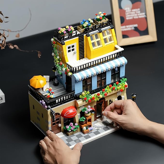 ENJBRICK Flowers City Hotel House Building Kit for Adutls, Creator Building Toy Set with Apartmant and Shops for Girls and Adults 1464 pcs