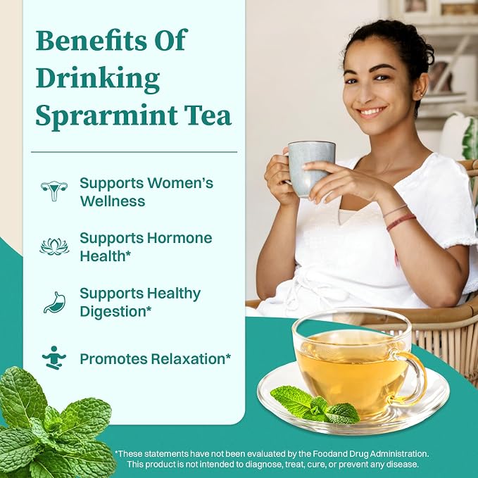 Spearmint Tea (60 Herbal Tea Bags) | Healthy & Refreshing Mint Tea | Supports Digestion & Wellness, Caffeine - Free, Non-GMO