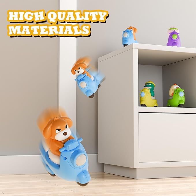 Press and Go 4-Pack Animal Car Toys for Toddlers 1-3, Dinosaur Toys Push Cars for 1 Year Old Boys Girls - Baby Toys 12-18 Months, Safe Push & Go Vehicles for 1st Birthday Gifts & Christmas.