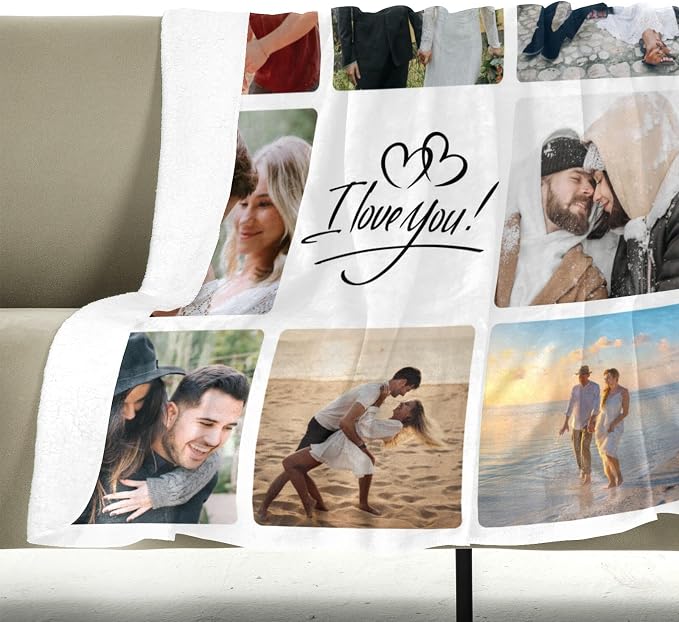 inkArts Personalized Blanket with Photo, Custom Photo Blanket, Customized Picture Blankets, Customizable Blankets, Personalized Anniversary Couple Gifts for Women Men Her Him Girlfriend Boyfriend
