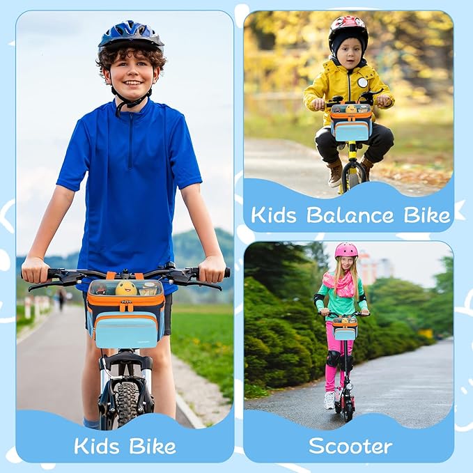 Kids Bike Basket, Front Frame Handlebar Bag for Toddler Scooter Tricycle Bicycle, Cute Small Fabric Bicycle Basket for Boys & Girls,