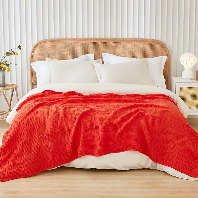 EMME Muslin Blankets for Adults Throw Blanket for Couch Breathable Gauze Soft Lightweight Airy Orange Rust Queen 90" x 90"