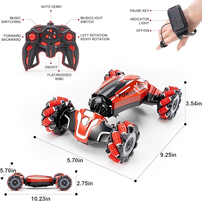 YEMIAI Gesture Sensing RC Stunt car, 4WD Drive Watch Remote-Controlled Vehicle, Bidirectional Drifting Off-Road Vehicle with Music and Lights Toys for Boys,Presents for Kids 4-12 Old