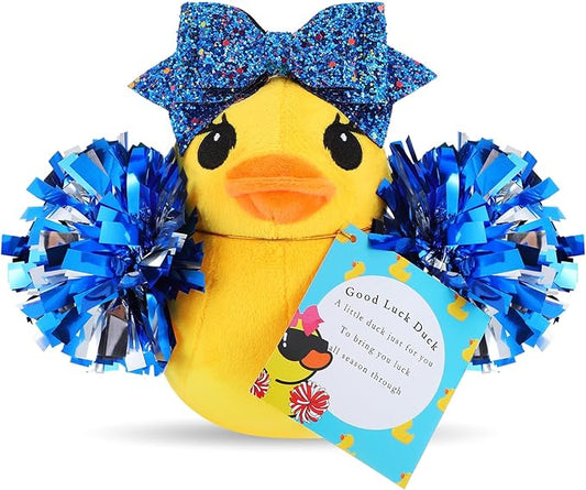 Lenwen Cheer Duck Plush with Pom Poms Bow 8 Inch Duck Stuffed Animals Plush Cheerleader Team Support Gift for Friend Cheer