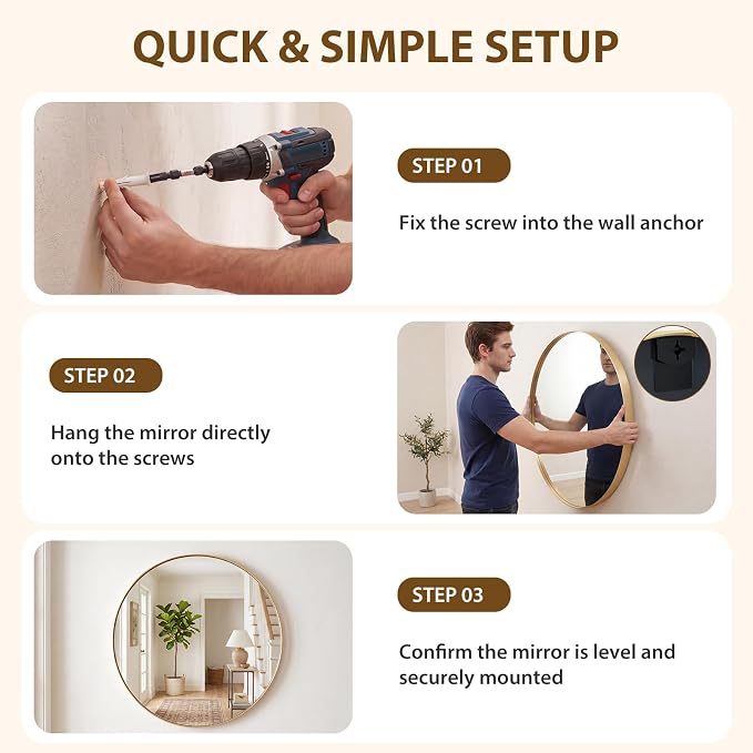 Sweetcrispy Bathroom Round Mirrors for Over Sink, 30 Inch Wall Circle Mirror with Matte Metal Frame, Modern Wall Mount Vanity Mirror for Home Decor, Living Room, Bedroom, Gold
