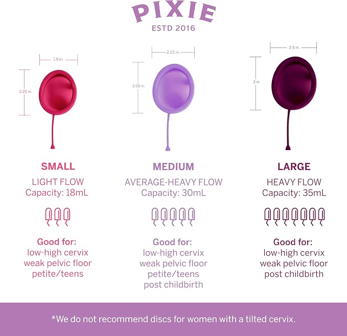 Pixie Menstrual Disc for Feminine Care - Ranked 1 for Best Tampon Alternative Period Disc - 100% Medical-Grade Silicone - Removes Like a Tampon - Wear 12 Hours - Capacity of 5 Tampons (Medium)