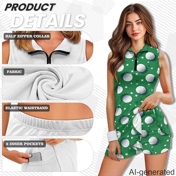 Golf Dress Tennis Dresses for Women with Built in Shorts and Pockets Sleeveless Athletic Dress Workout Dress