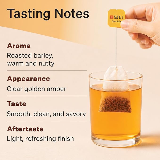 Damtuh Korean Roasted Barley Tea Bags, Caffeine-Free, 50 Count | 50 Tea Bags | Boricha | Mugicha | All Natural | Sugar-Free | Vegan | Hot or Iced | Toasted, Nutty Flavor