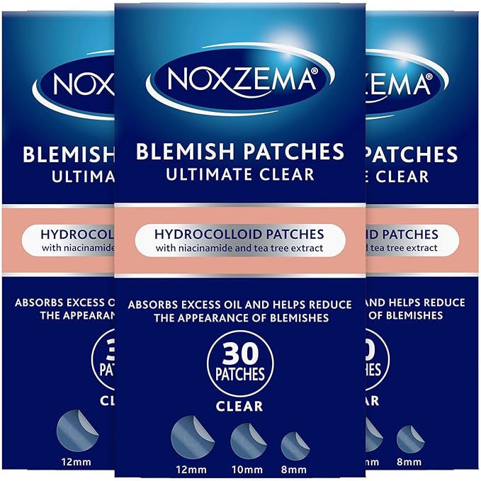 Noxzema Blemish Patches, Ultimate Clear – Hydrocolloid Acne Treatment for Face with Niacinamide and Tea Tree Oil, 30 Patches/Box (90 Total)