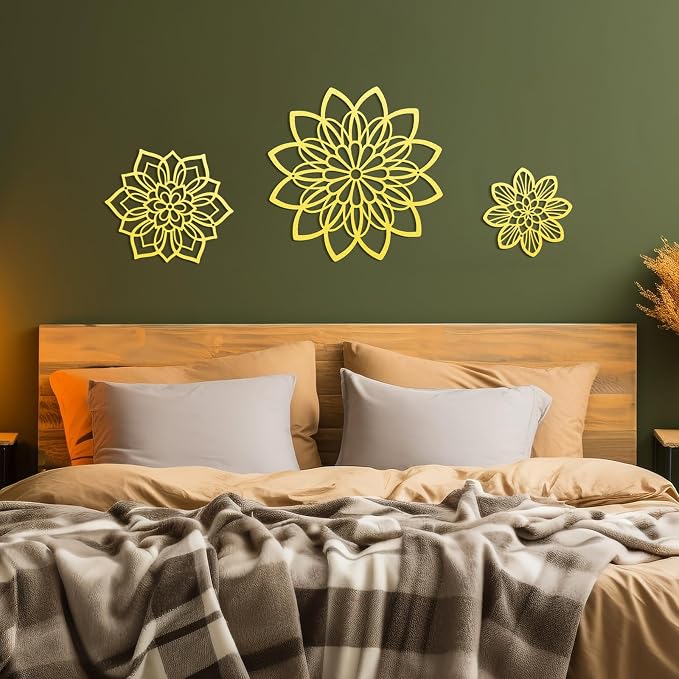 Zzbakress 3 Pcs Metal Flowers Wall Art Bathroom Wall Decor (Gold Elegant) | Farmhouse Flower Bathroom Decor Wall Decorations For Bathroom, Living Room, Office, Kitchen, Hallway And Outdoor