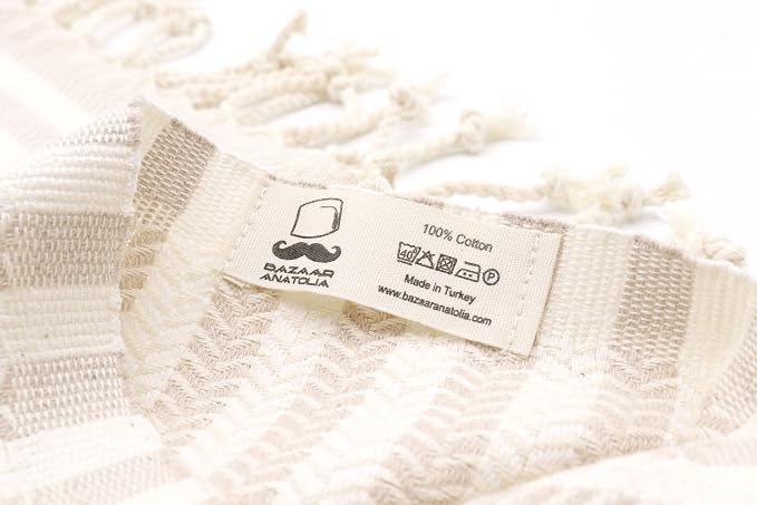 Bazaar Anatolia Turkish Bath Towel – 100% Cotton, Quick Dry Boho Farmhouse Decor, Autumn Throw Blanket for Bathroom – Oversized 71x39 Inches – Arpa Beige