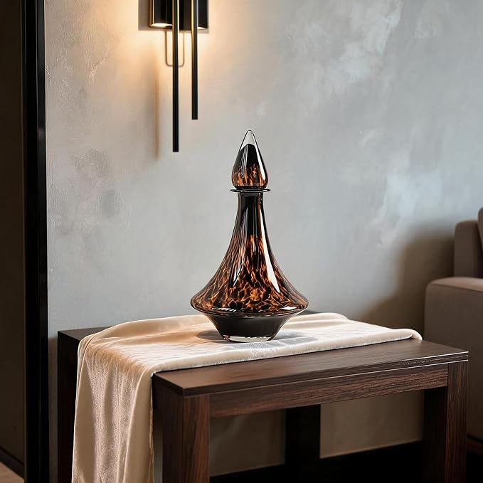 Unique Tortoise Shell Glass Vase, Brown Leopard Textured Decor Vase, Aesthetic Modern Ornament for Home Bedroom Living Room Office, Ideal for Housewarming Gifts and Home Decor Enthusiasts